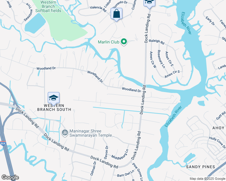 map of restaurants, bars, coffee shops, grocery stores, and more near 4048 Cory Lane in Chesapeake