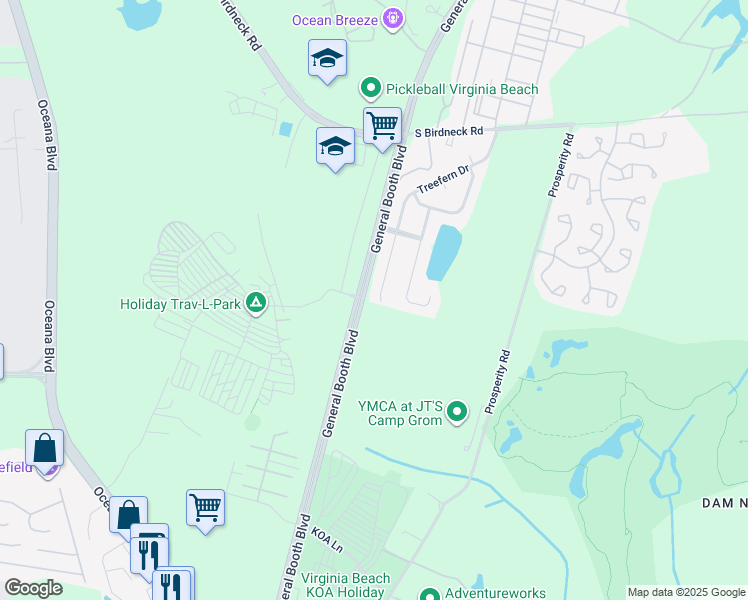 map of restaurants, bars, coffee shops, grocery stores, and more near 1269 Treefern Drive in Virginia Beach