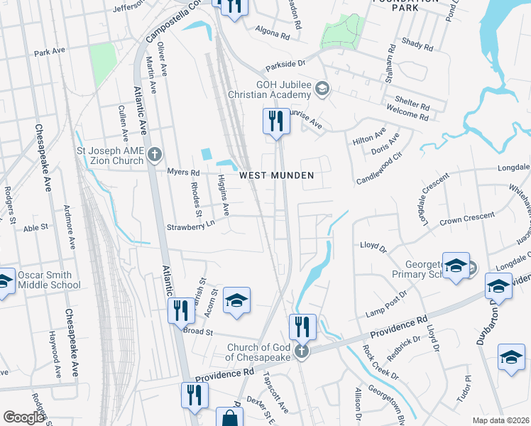 map of restaurants, bars, coffee shops, grocery stores, and more near 2524 Strawberry Lane in Chesapeake