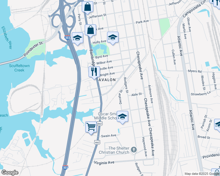 map of restaurants, bars, coffee shops, grocery stores, and more near 2000 Chesapeake Drive in Chesapeake