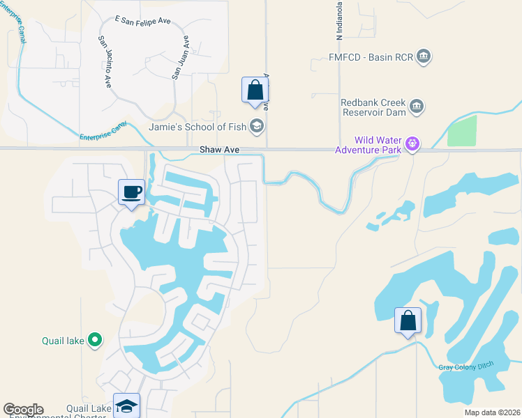 map of restaurants, bars, coffee shops, grocery stores, and more near 4683 North Arrow Ridge Way in Clovis