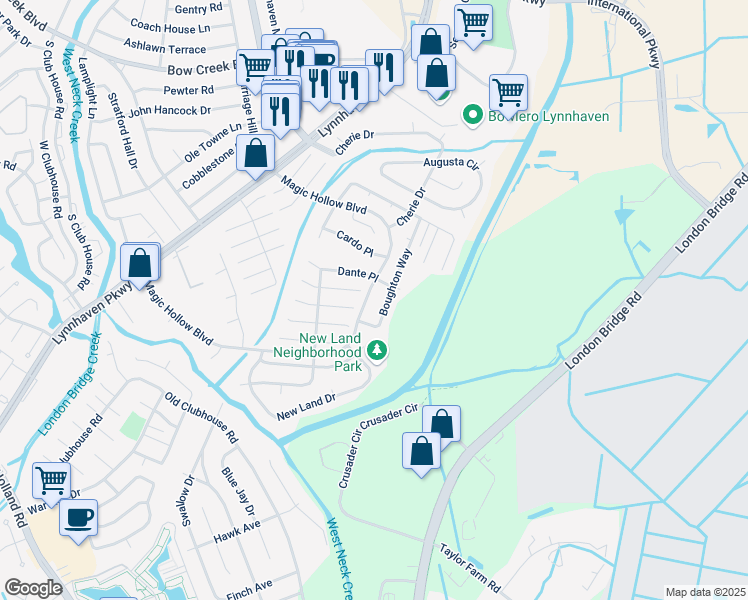 map of restaurants, bars, coffee shops, grocery stores, and more near 2901 Dubois Place in Virginia Beach