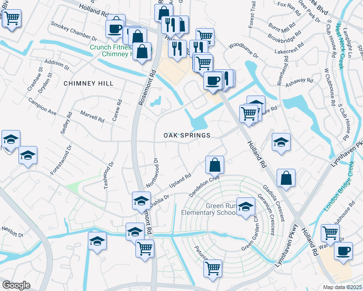 map of restaurants, bars, coffee shops, grocery stores, and more near 901 Meadowood Drive in Virginia Beach