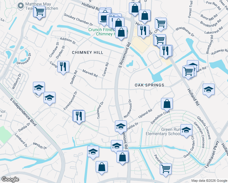 map of restaurants, bars, coffee shops, grocery stores, and more near 3509 Campion Avenue in Virginia Beach