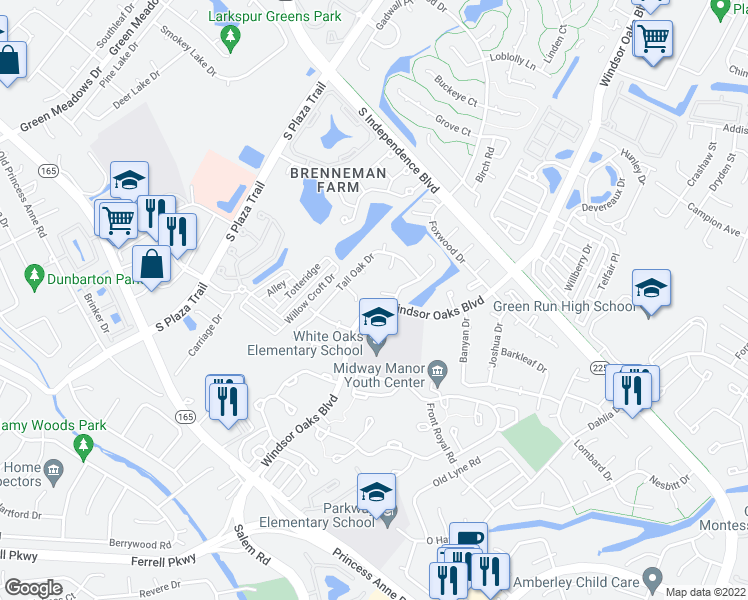 map of restaurants, bars, coffee shops, grocery stores, and more near 4317 Glen Willow Court in Virginia Beach