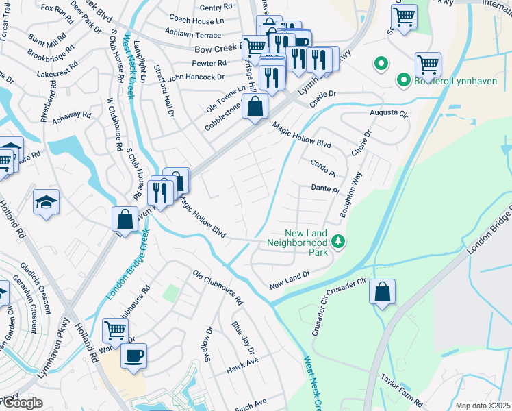 map of restaurants, bars, coffee shops, grocery stores, and more near 3071 Blackstone Court in Virginia Beach