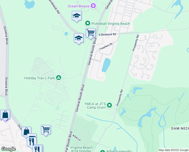map of restaurants, bars, coffee shops, grocery stores, and more near 1185 Birdneck Lake Drive in Virginia Beach