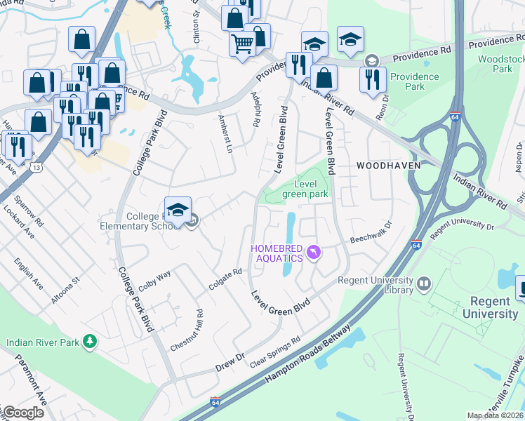 map of restaurants, bars, coffee shops, grocery stores, and more near 1001 Tradewinds Road in Virginia Beach