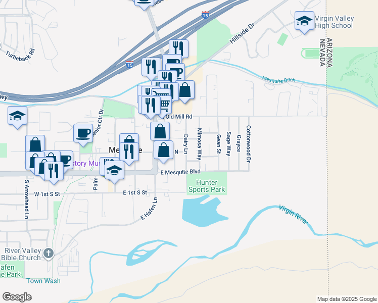 map of restaurants, bars, coffee shops, grocery stores, and more near 419 Jasmine Court in Mesquite