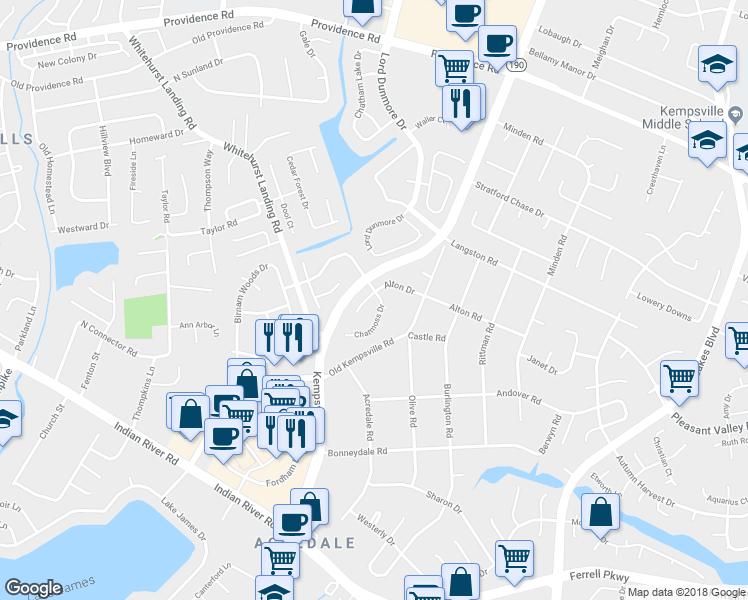 map of restaurants, bars, coffee shops, grocery stores, and more near 1105 Chatmoss Drive in Virginia Beach