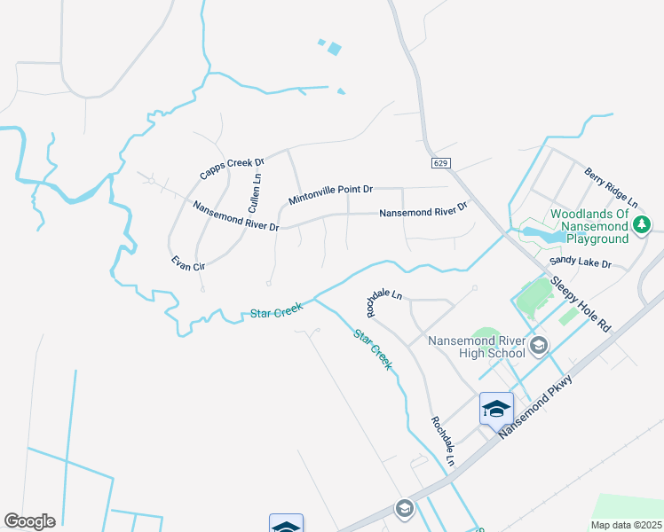 map of restaurants, bars, coffee shops, grocery stores, and more near 3360 Star Creek Ct in Suffolk
