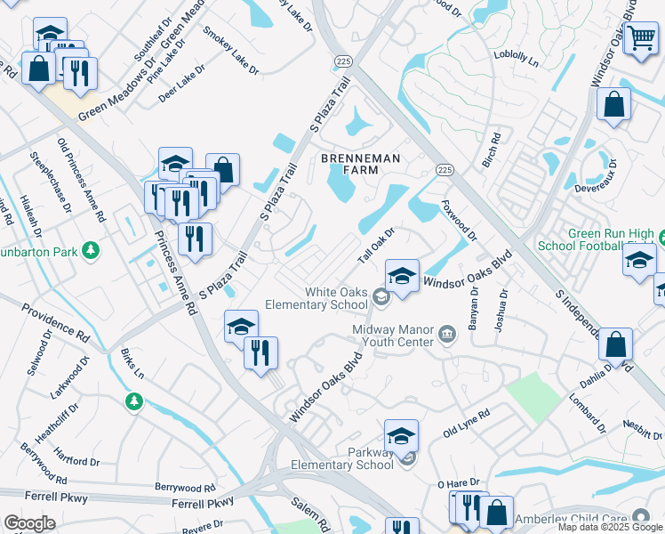map of restaurants, bars, coffee shops, grocery stores, and more near 4572 Willow Croft Drive in Virginia Beach
