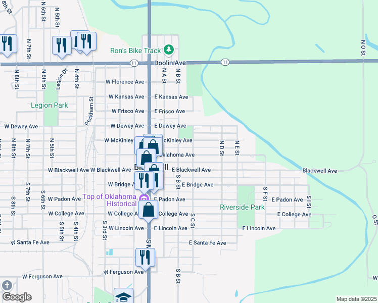 map of restaurants, bars, coffee shops, grocery stores, and more near 318 East Oklahoma Avenue in Blackwell