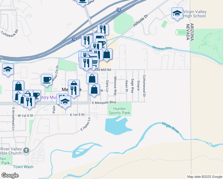 map of restaurants, bars, coffee shops, grocery stores, and more near 419 Jasmine Court in Mesquite