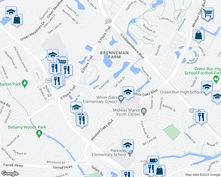 map of restaurants, bars, coffee shops, grocery stores, and more near 1093 Tall Oak Drive in Virginia Beach