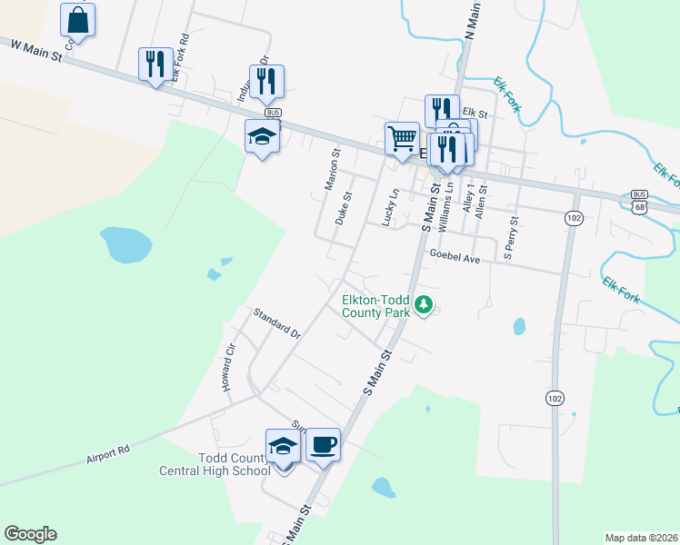 map of restaurants, bars, coffee shops, grocery stores, and more near 412 Streets Avenue in Elkton