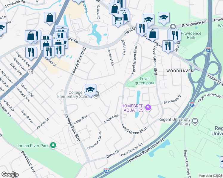 map of restaurants, bars, coffee shops, grocery stores, and more near 1043 Tradewinds Road in Virginia Beach