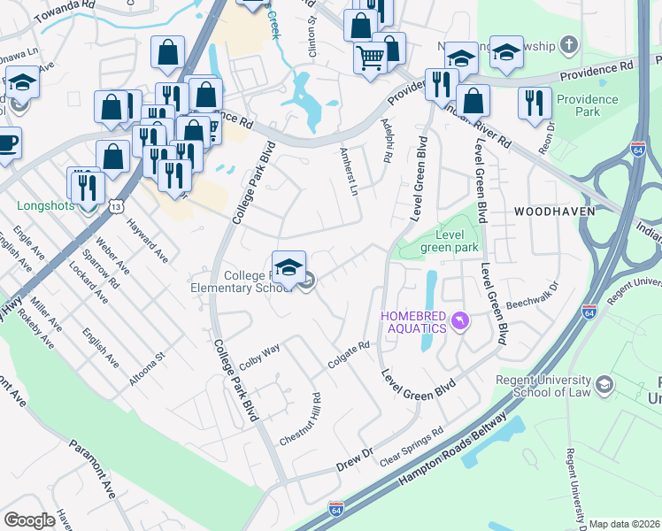map of restaurants, bars, coffee shops, grocery stores, and more near 6137 Tradewinds Court in Virginia Beach
