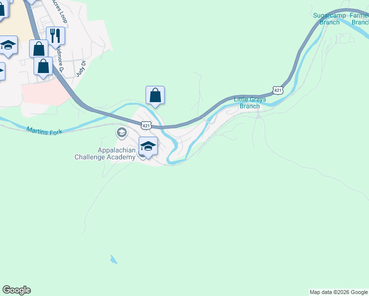 map of restaurants, bars, coffee shops, grocery stores, and more near 59 Knob Lane in Grays Knob