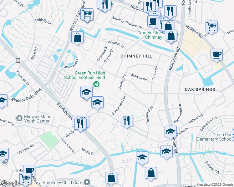 map of restaurants, bars, coffee shops, grocery stores, and more near 3868 Sweetbriar Court in Virginia Beach