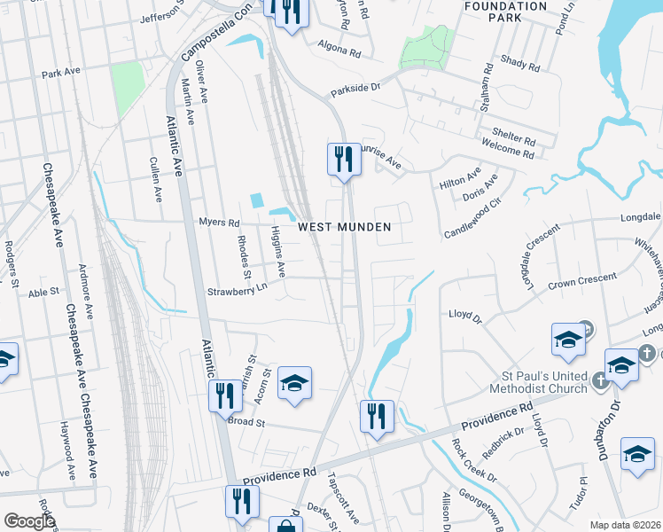 map of restaurants, bars, coffee shops, grocery stores, and more near 2418 Vincent Street in Chesapeake