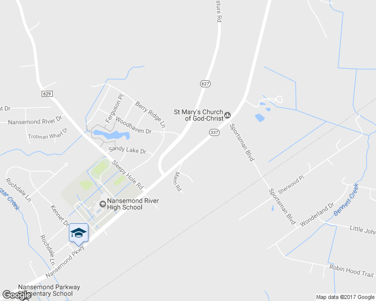 map of restaurants, bars, coffee shops, grocery stores, and more near 3533 Nansemond Parkway in Suffolk