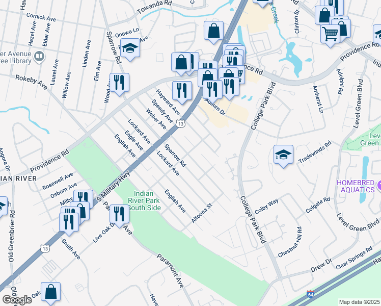 map of restaurants, bars, coffee shops, grocery stores, and more near 2000 Weber Avenue in Chesapeake