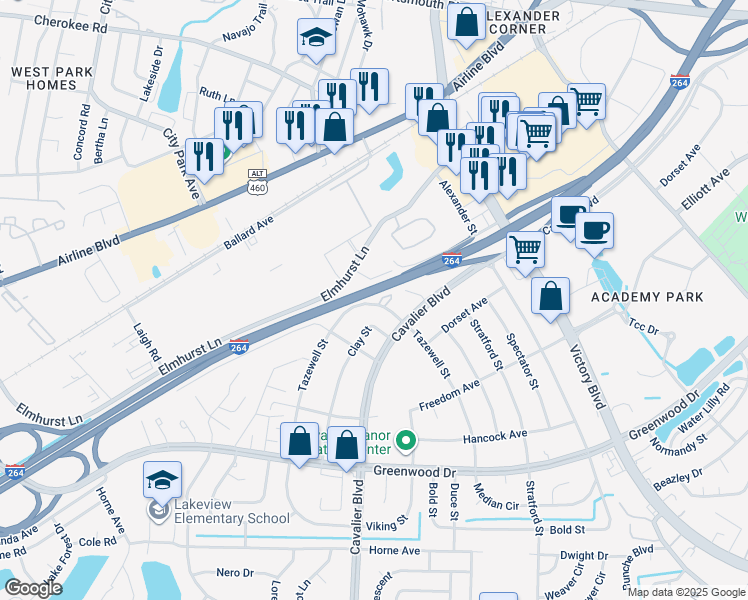 map of restaurants, bars, coffee shops, grocery stores, and more near 815 Tazewell Street in Portsmouth