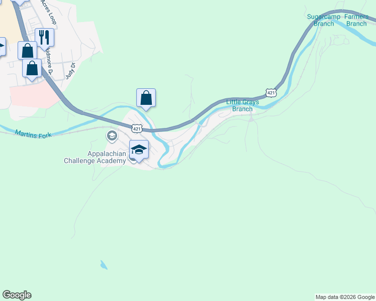 map of restaurants, bars, coffee shops, grocery stores, and more near 59 Knob Lane in Grays Knob