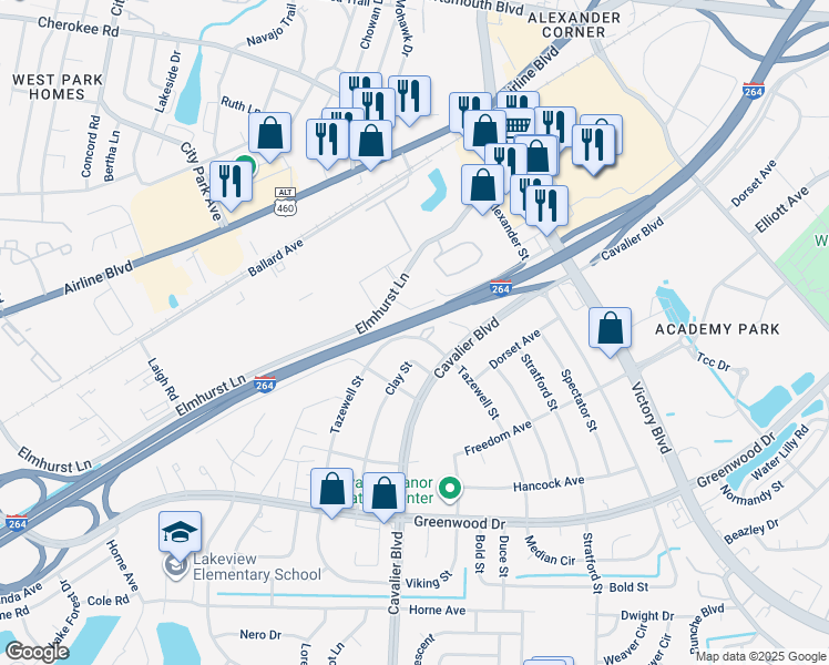 map of restaurants, bars, coffee shops, grocery stores, and more near 815 Tazewell Street in Portsmouth