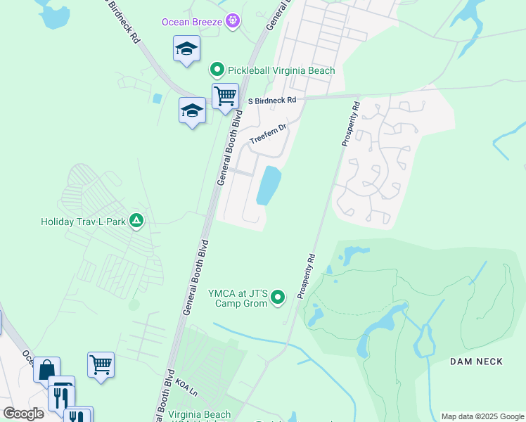 map of restaurants, bars, coffee shops, grocery stores, and more near 1220 Birdneck Lake Drive in Virginia Beach