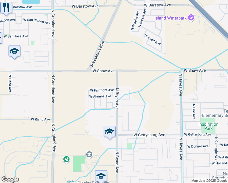 map of restaurants, bars, coffee shops, grocery stores, and more near 4826 North Shiraz Avenue in Fresno