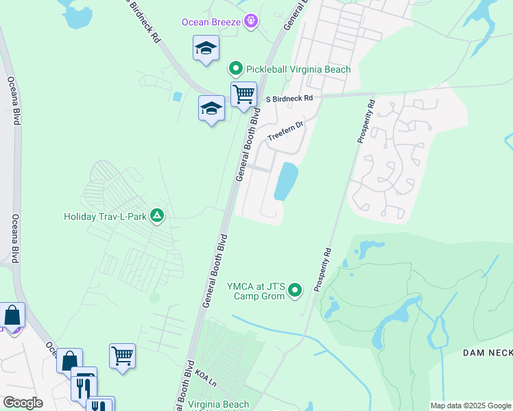 map of restaurants, bars, coffee shops, grocery stores, and more near 1181 Birdneck Lake Drive in Virginia Beach