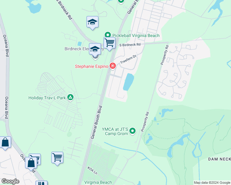 map of restaurants, bars, coffee shops, grocery stores, and more near 1181 Birdneck Lake Drive in Virginia Beach