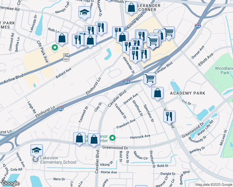 map of restaurants, bars, coffee shops, grocery stores, and more near 810 Cavalier Boulevard in Portsmouth