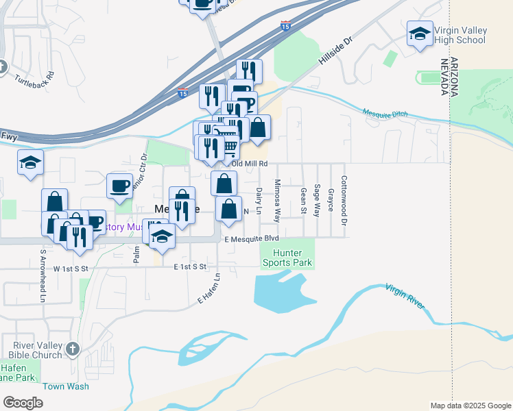 map of restaurants, bars, coffee shops, grocery stores, and more near 419 Jasmine Court in Mesquite