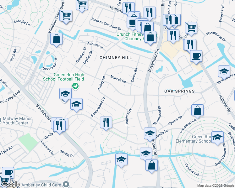 map of restaurants, bars, coffee shops, grocery stores, and more near 3555 Campion Avenue in Virginia Beach