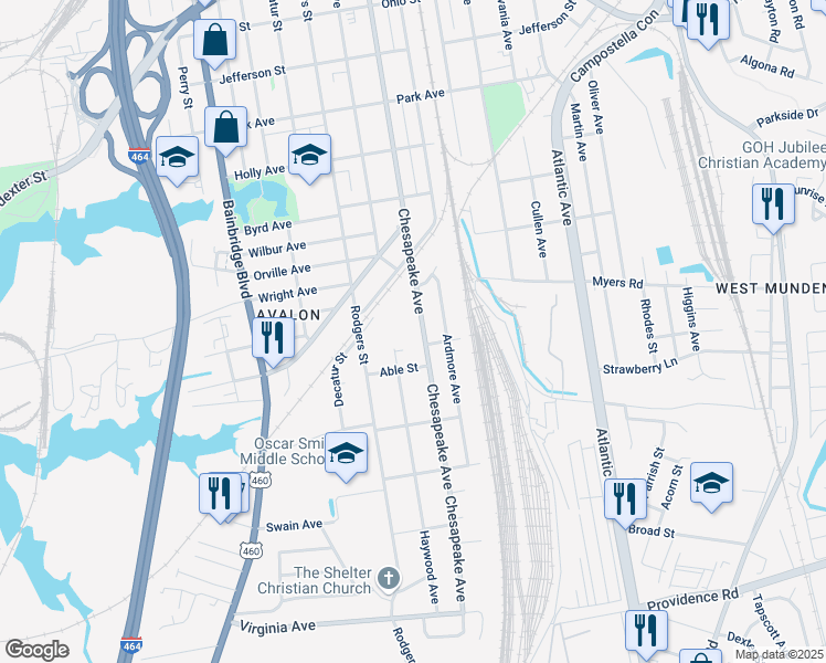 map of restaurants, bars, coffee shops, grocery stores, and more near 1916 Chesapeake Avenue in Chesapeake