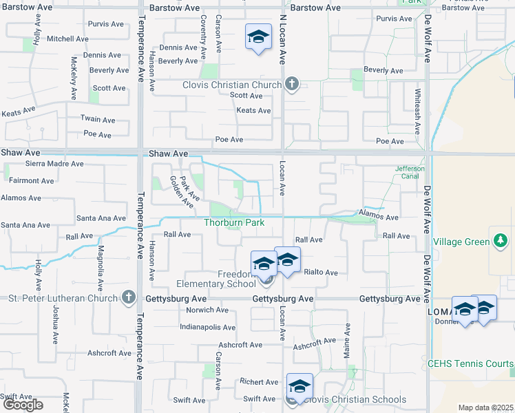 map of restaurants, bars, coffee shops, grocery stores, and more near 1703 Ryan Avenue in Clovis