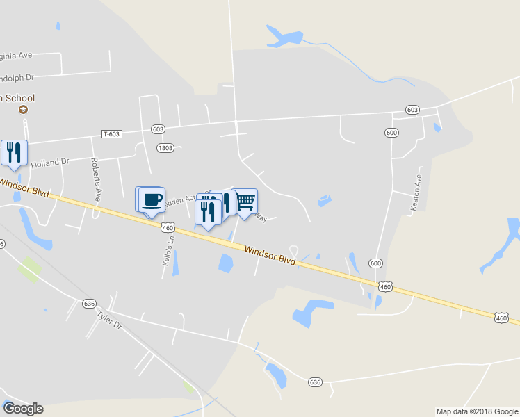 map of restaurants, bars, coffee shops, grocery stores, and more near 209 Robinson Way in Windsor
