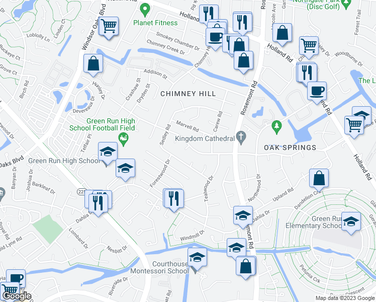 map of restaurants, bars, coffee shops, grocery stores, and more near 902 Donne Court in Virginia Beach