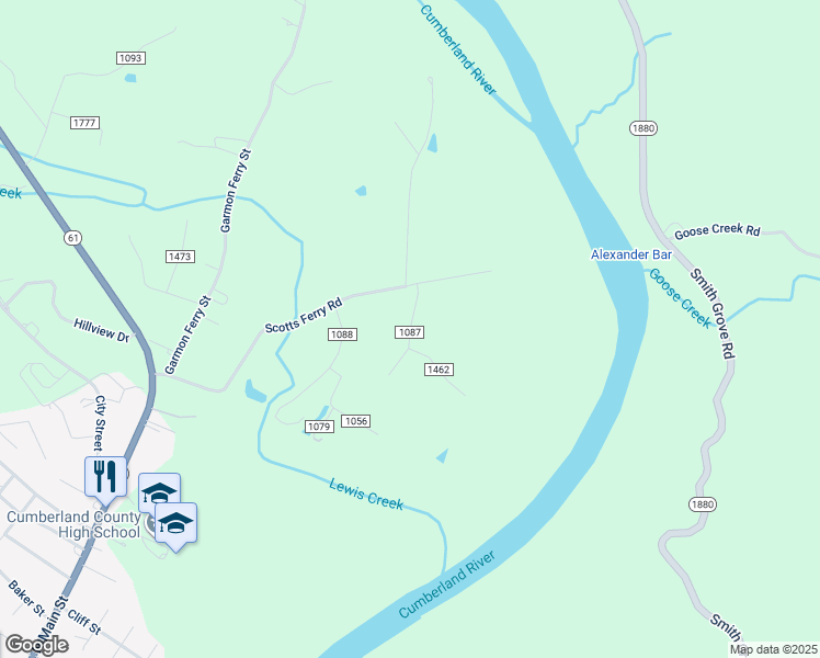 map of restaurants, bars, coffee shops, grocery stores, and more near Eden Lane Road in Burkesville