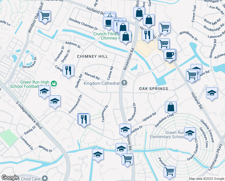 map of restaurants, bars, coffee shops, grocery stores, and more near 3528 Campion Avenue in Virginia Beach