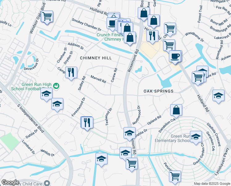 map of restaurants, bars, coffee shops, grocery stores, and more near 3530 Campion Avenue in Virginia Beach