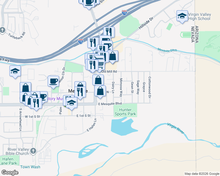 map of restaurants, bars, coffee shops, grocery stores, and more near 151 Dairy Lane in Mesquite
