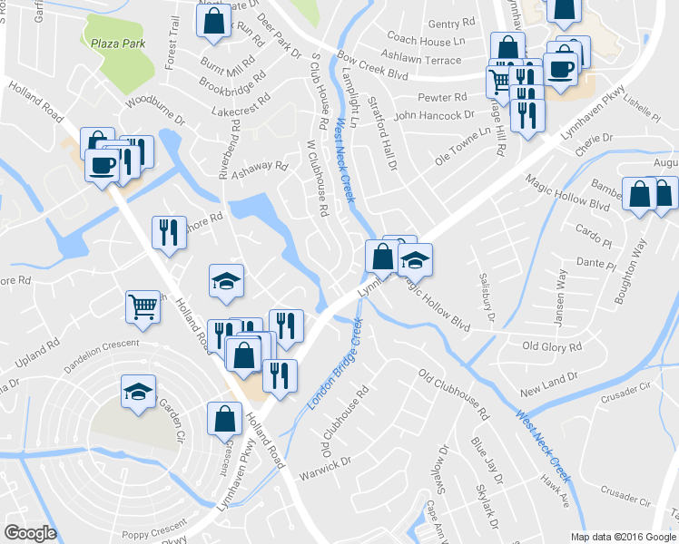 map of restaurants, bars, coffee shops, grocery stores, and more near 993 South Club House Road in Virginia Beach