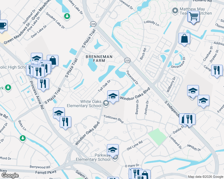 map of restaurants, bars, coffee shops, grocery stores, and more near 4303 Tall Oak Court in Virginia Beach