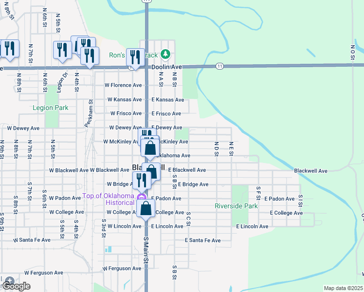 map of restaurants, bars, coffee shops, grocery stores, and more near 318 East Oklahoma Avenue in Blackwell