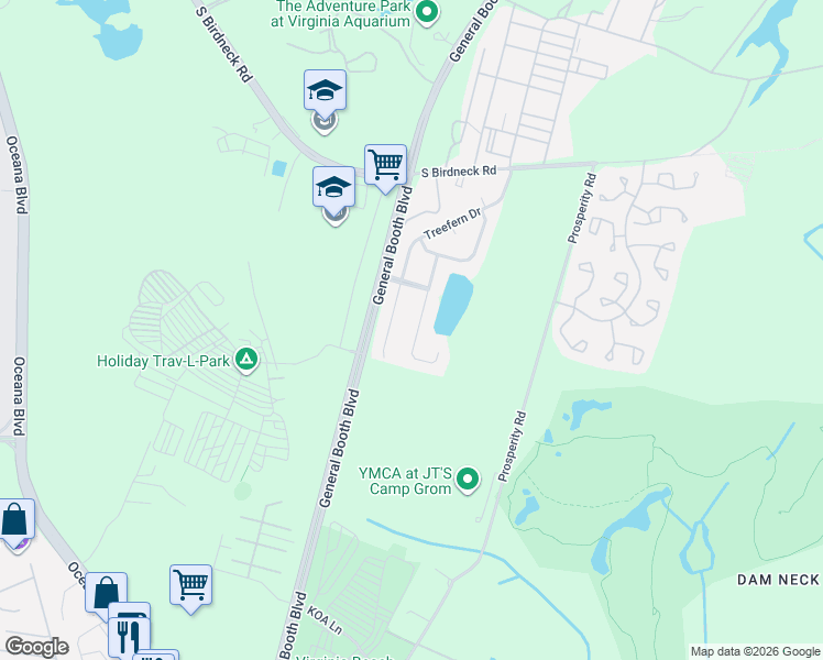 map of restaurants, bars, coffee shops, grocery stores, and more near 1185 Birdneck Lake Drive in Virginia Beach