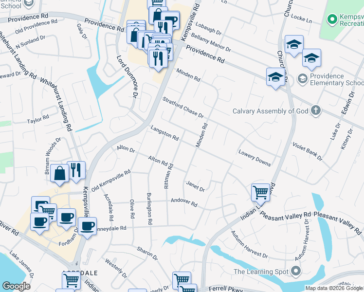 map of restaurants, bars, coffee shops, grocery stores, and more near 1064 Rittman Road in Virginia Beach